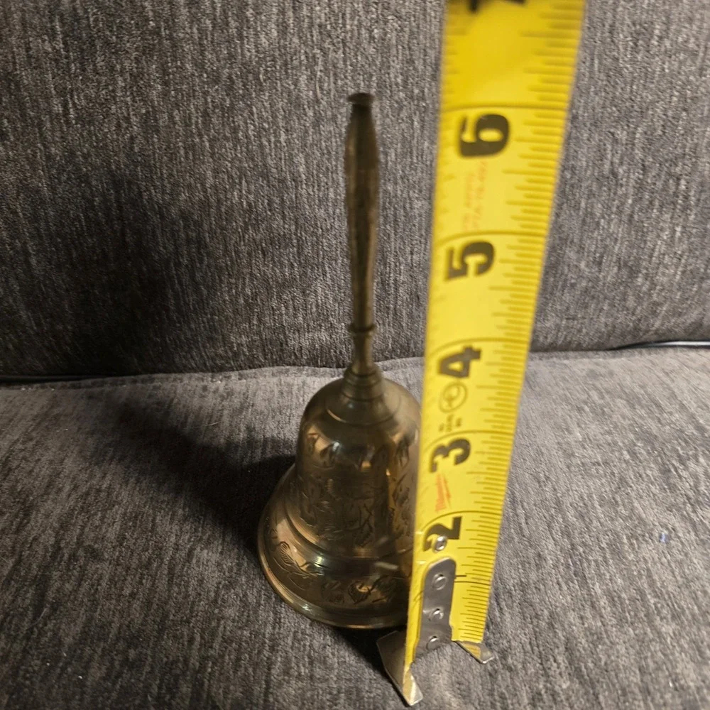 Vintage Solid Brass Hand‎ Engraved Floral Bell 6 Inches Tall